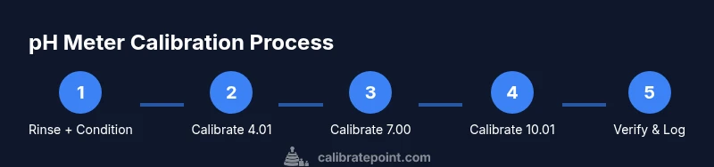 Process diagram showing 5-step pH meter calibration workflow