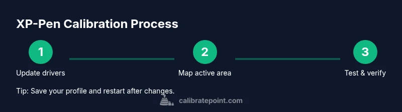 Process infographic showing XP-Pen calibration steps