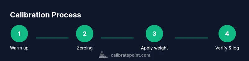 Infographic showing a four-step calibration process for a digital scale