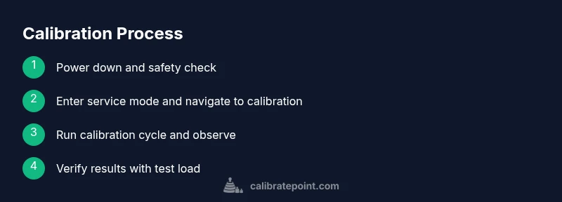 Process diagram showing steps to calibrate a Whirlpool washer