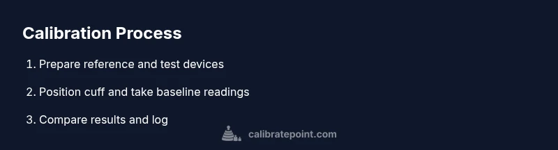 Process diagram showing calibration steps for a home blood pressure monitor