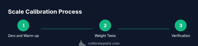 Process diagram showing zeroing, testing with weights, and verification for scale calibration