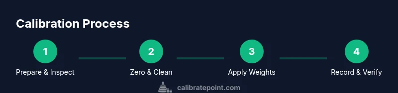 Process diagram showing calibration steps for a digital weighing balance