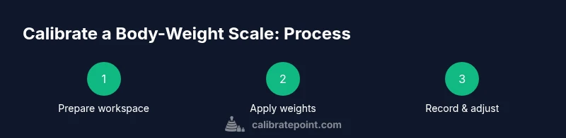 Process infographic showing calibration steps for a body-weight scale