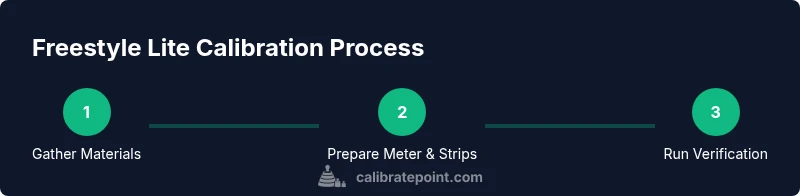Tailwind-based infographic showing a 3-step calibration process for Freestyle Lite