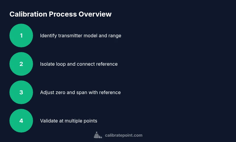 Process diagram showing steps to calibrate a level transmitter