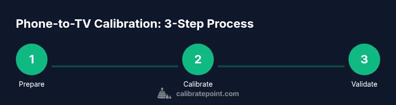 Process diagram showing 3-step phone-based TV calibration
