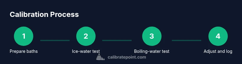 Process diagram showing candy thermometer calibration steps