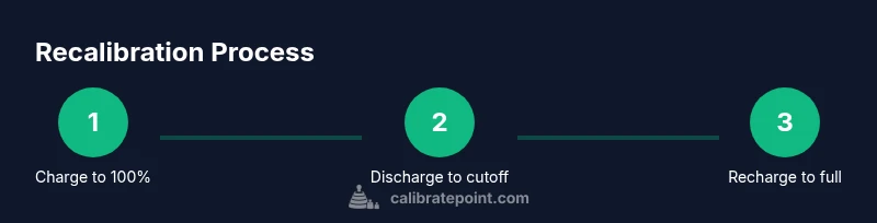 Process diagram showing charge, discharge, recharge steps for battery calibration