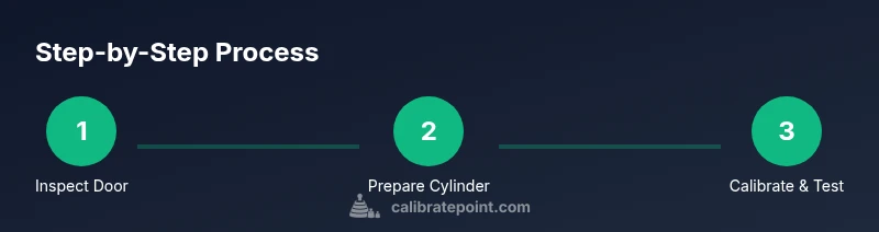 Infographic showing a three-step process for calibrating a Yale lock